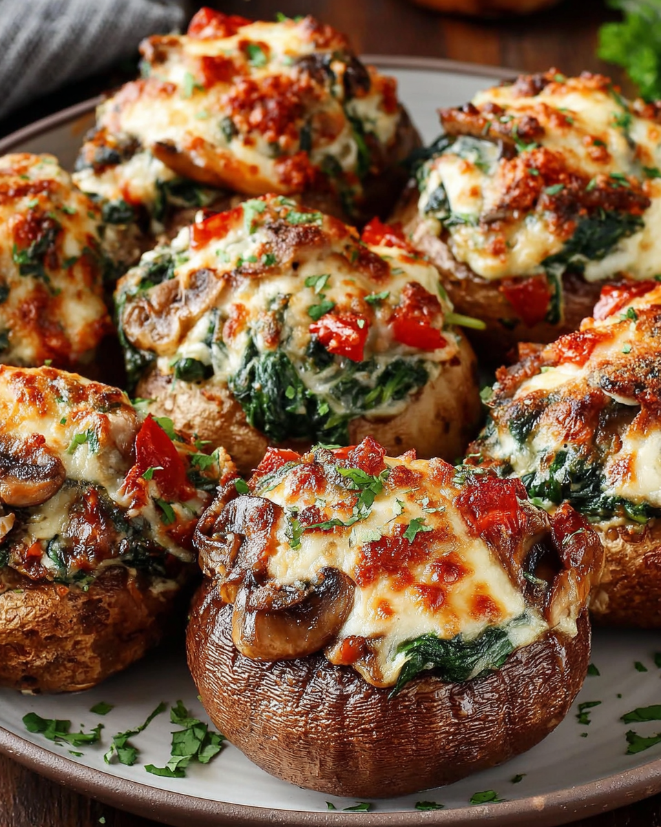 Baked Potatoes with Spinach, Cheese, and Mushrooms — Bright
