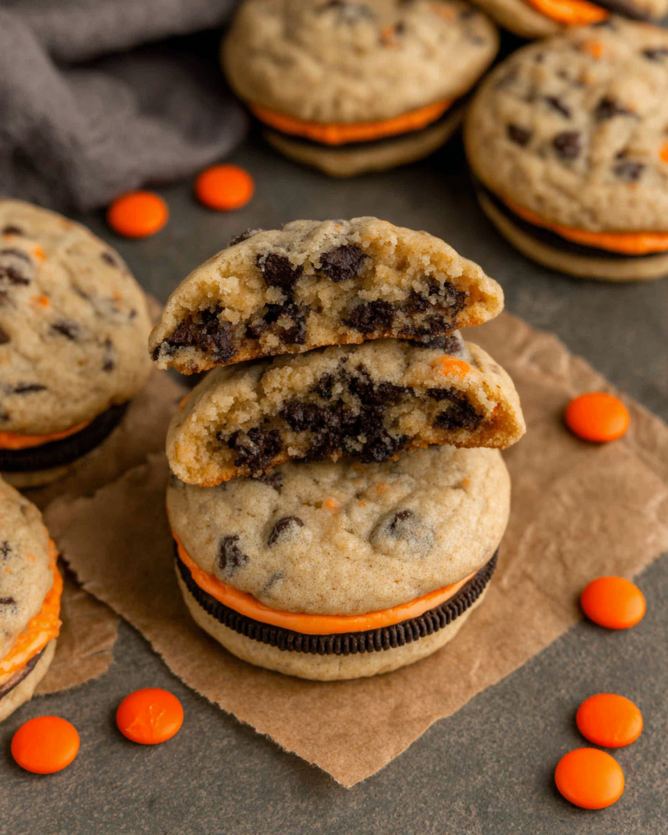 Halloween Oreo Stuffed Chocolate Chip Cookies recipe