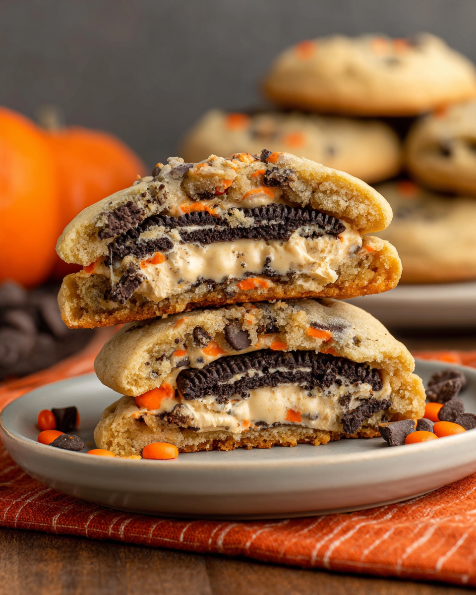 Halloween Oreo Stuffed Chocolate Chip Cookies recipe