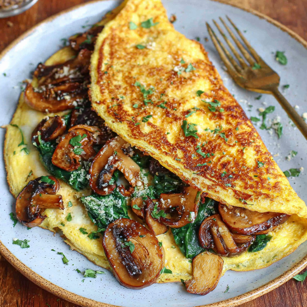 Delicious Cheesy Spinach and Mushroom Omelette Recipe