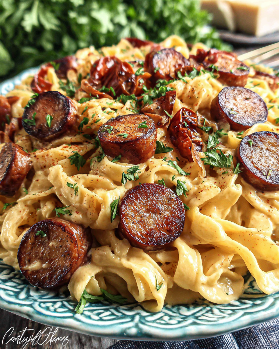 Easy Cajun Smoked Sausage Alfredo Pasta Recipe