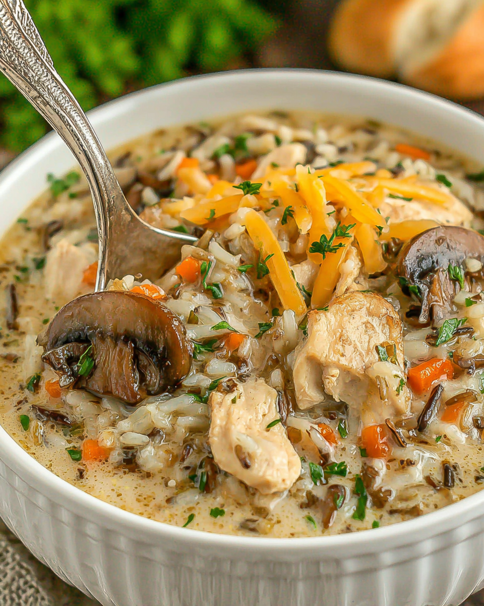 Creamy Mushroom Chicken and Wild Rice Soup recipe