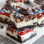 No Bake Fireworks Oreo Cheesecake Bars recipe