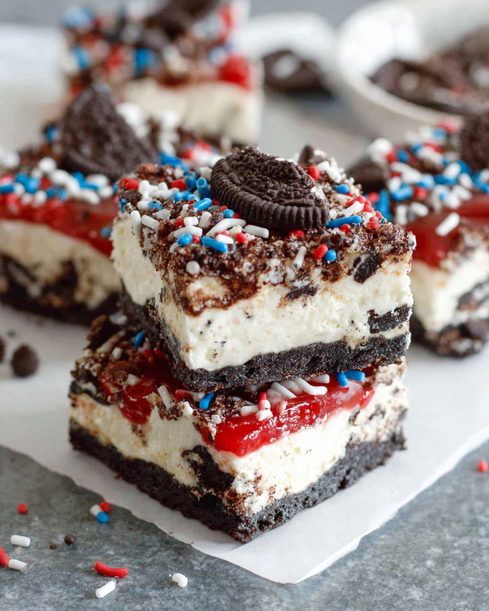 No Bake Fireworks Oreo Cheesecake Bars recipe