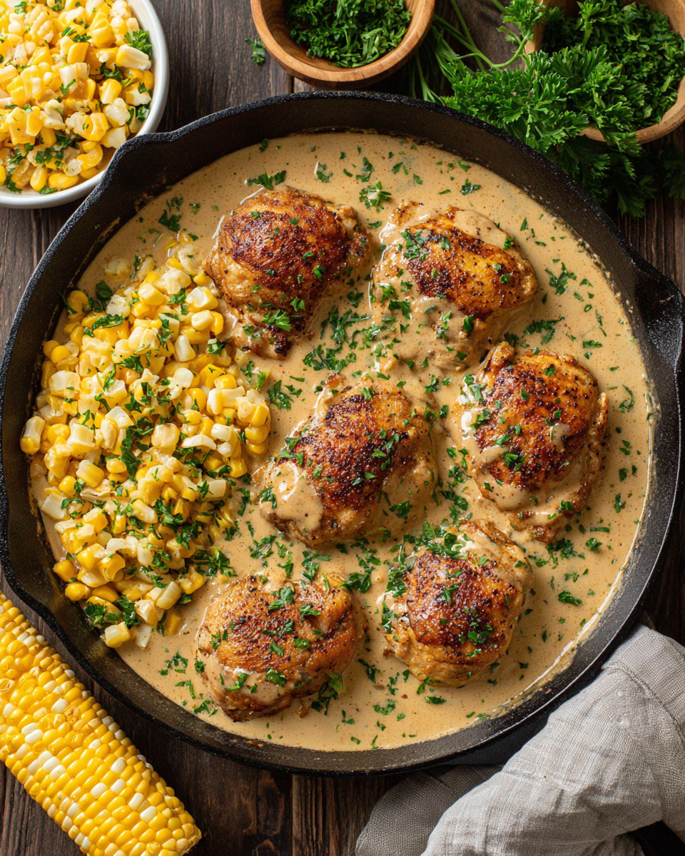 Skillet Creamy Cajun Chicken Lazone with Herby Corn recipe