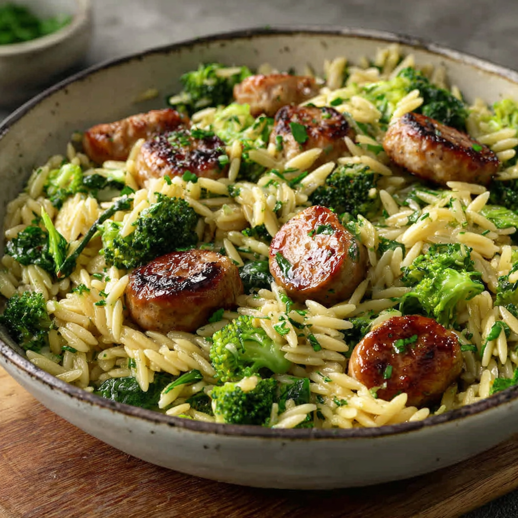 A Wholesome Chicken Sausage & Broccoli Orzo Dish