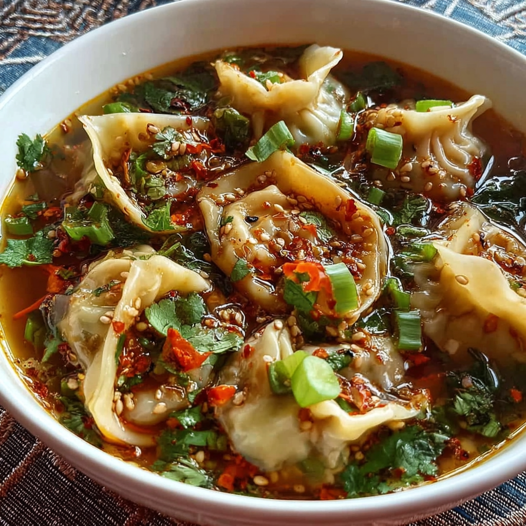 Comforting Spicy Asian Dumpling Potsticker Soup