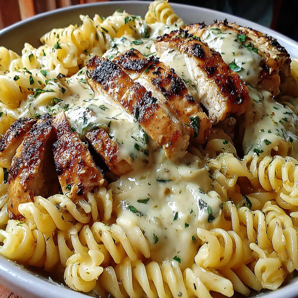 Creamy Garlic Butter Chicken and Rotini in Parmesan Sauce