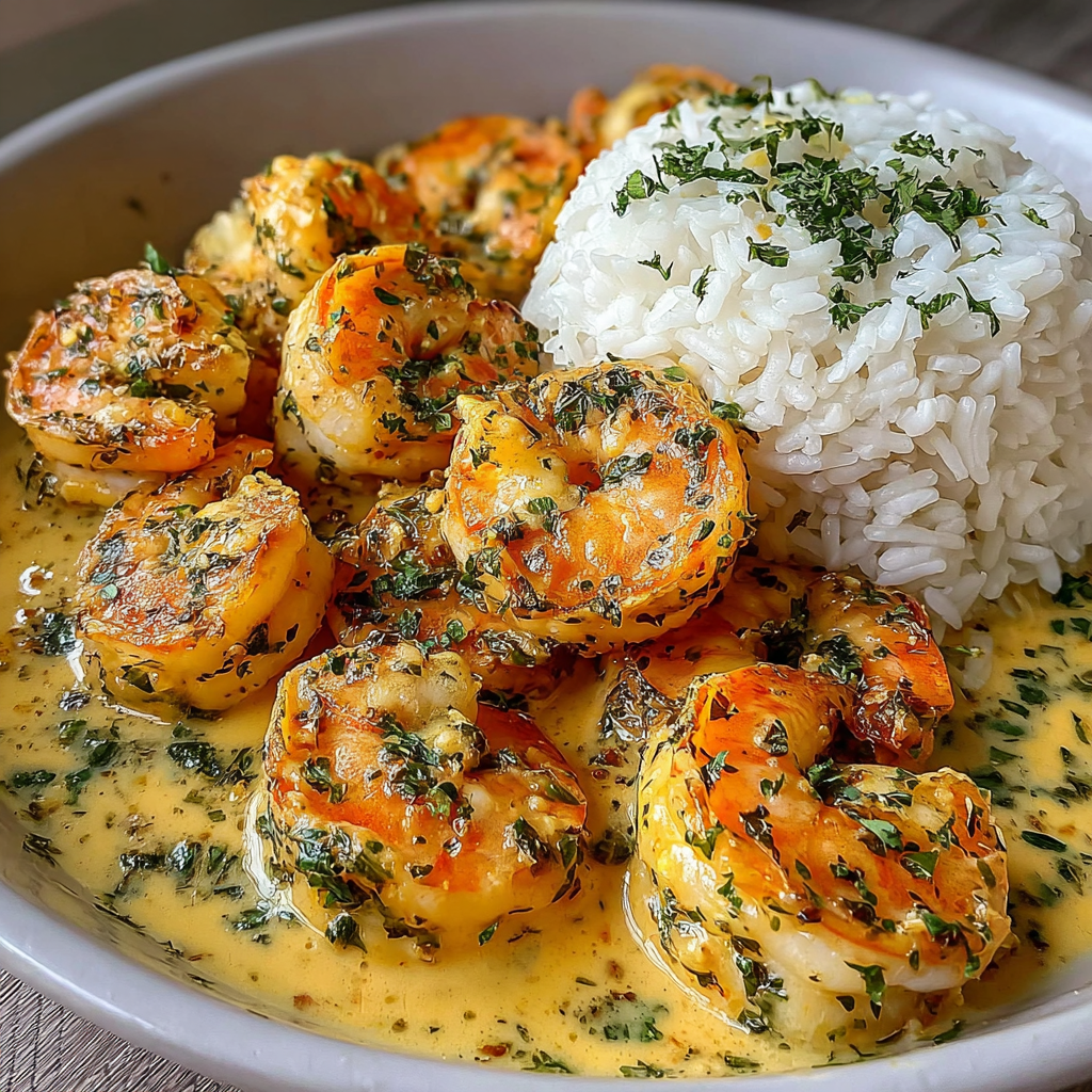 Creamy Herb Butter Shrimp with White Rice