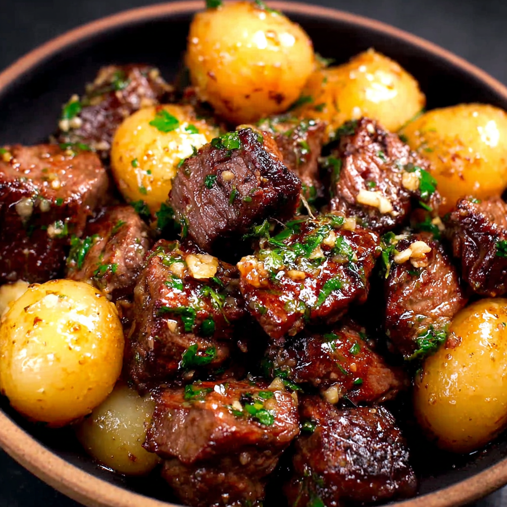 Crockpot Garlic Butter Beef Bites with Potatoes