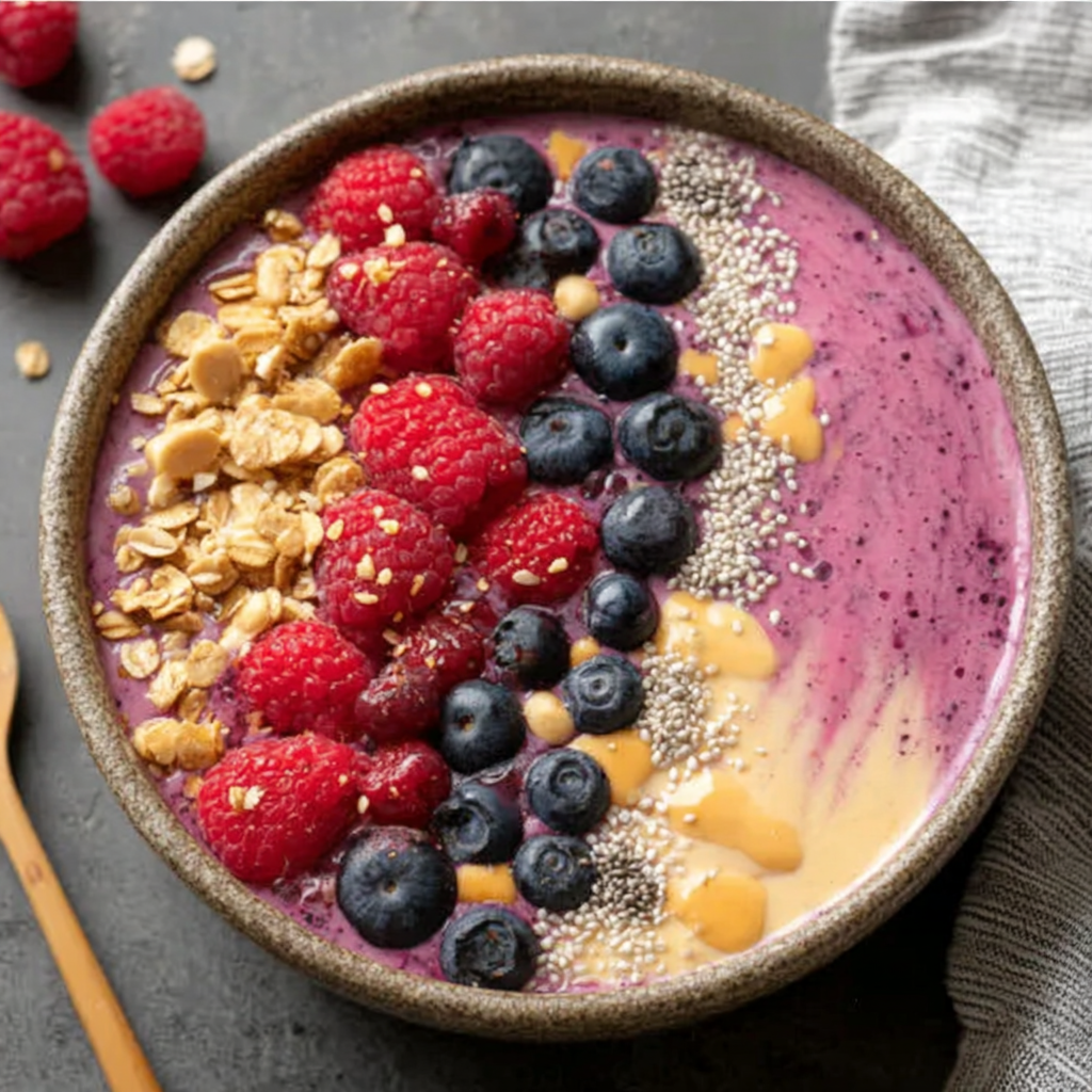 Delicious Smoothie Bowl with Berries and Granola