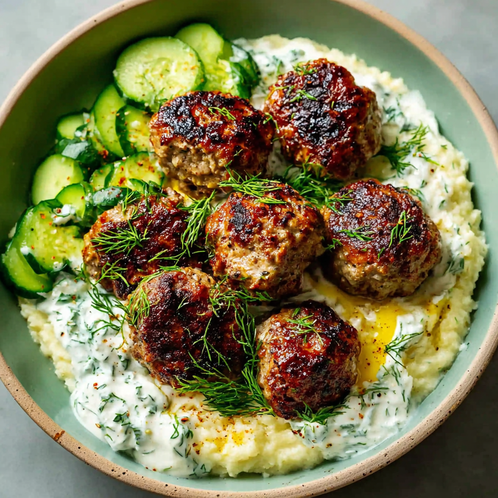Healthy Greek Turkey Meatballs with Tzatziki Sauce
