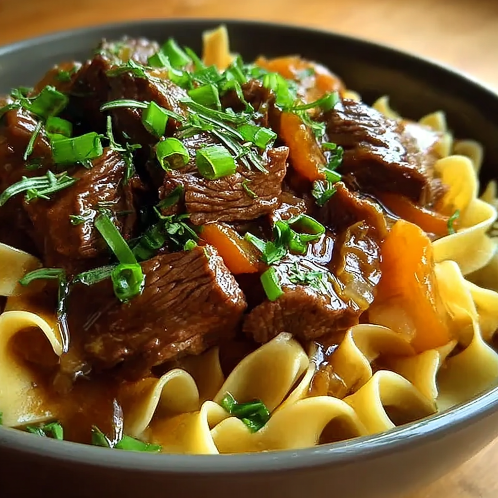 Savoring Comfort: Beef and Noodles Dish