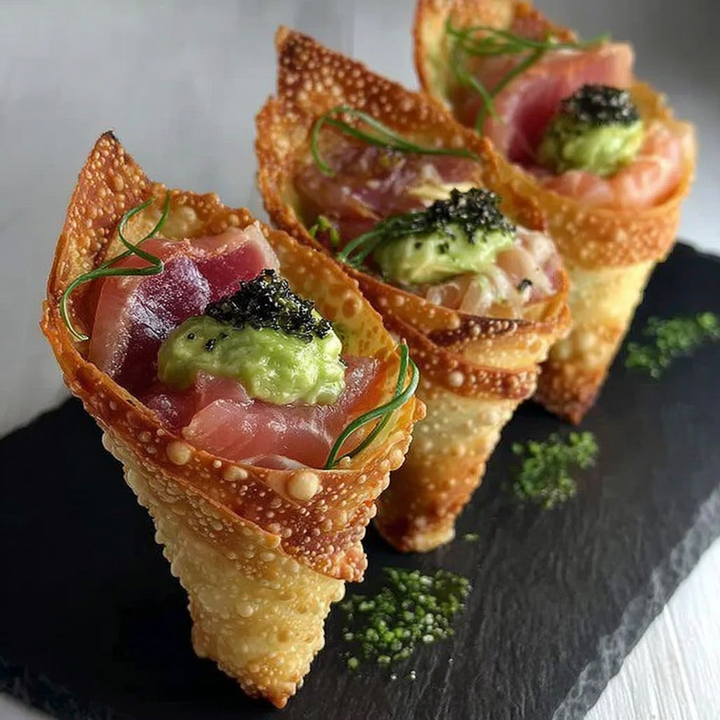 Creative Sushi Wonton Cones for Home Entertaining