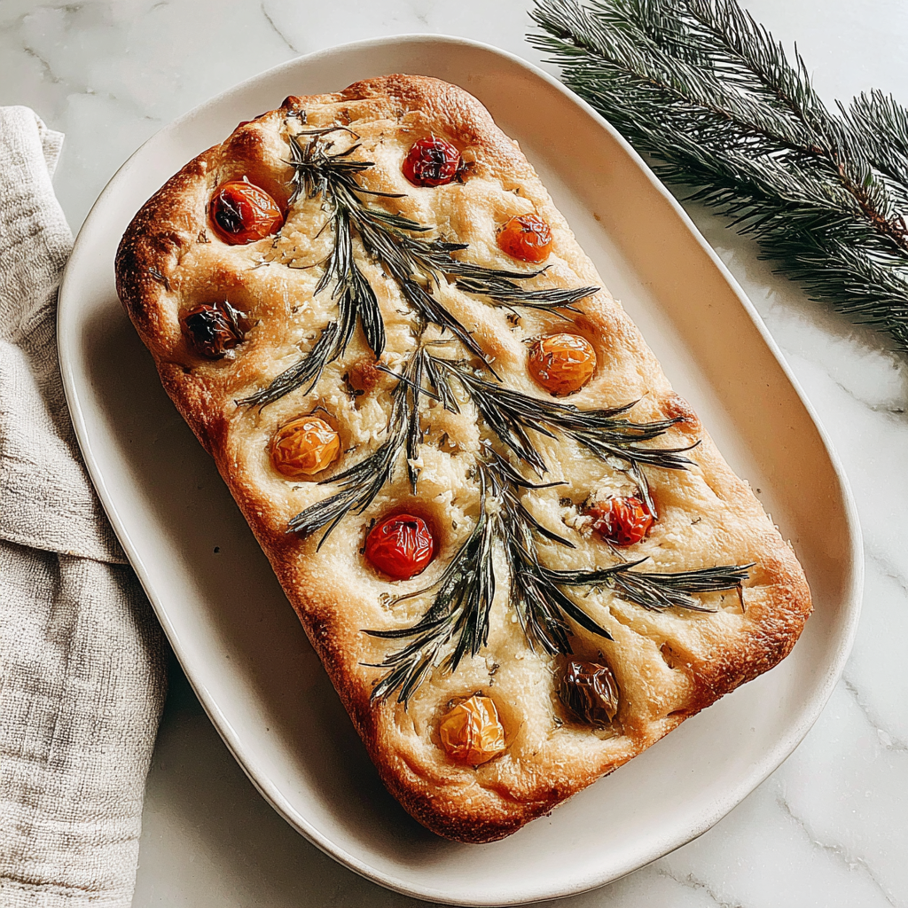 Festive Christmas Tree Focaccia for Holiday Celebrations