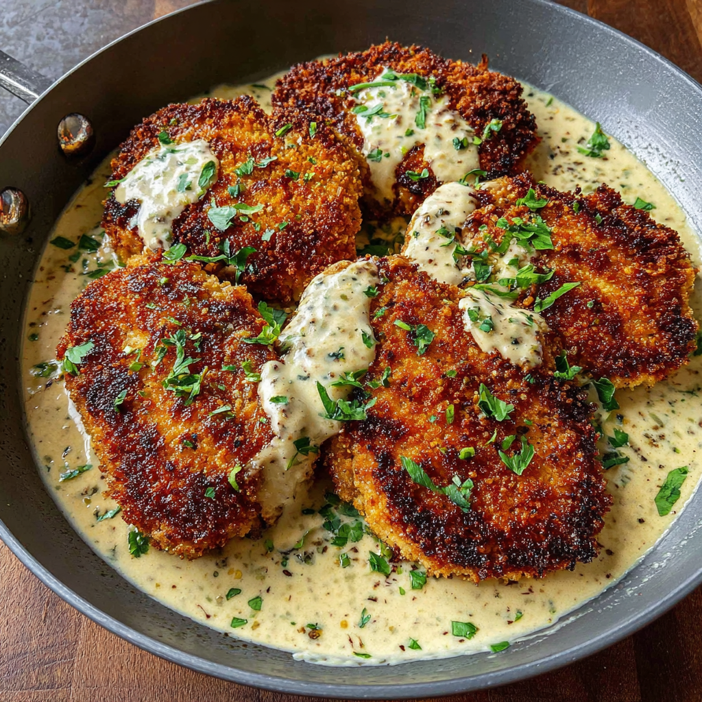 Parmesan Crusted Chicken With Creamy Garlic Sauce