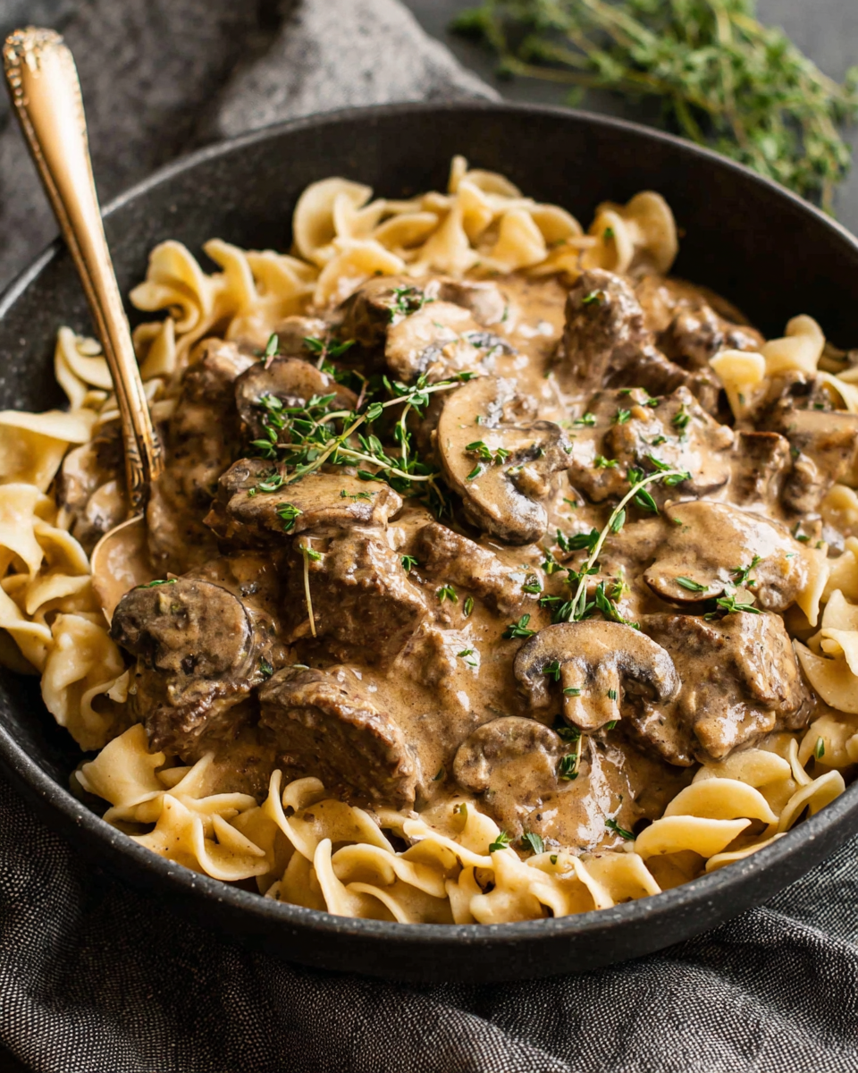 Savory Mushroom Slow Cooker Beef Stroganoff Bliss