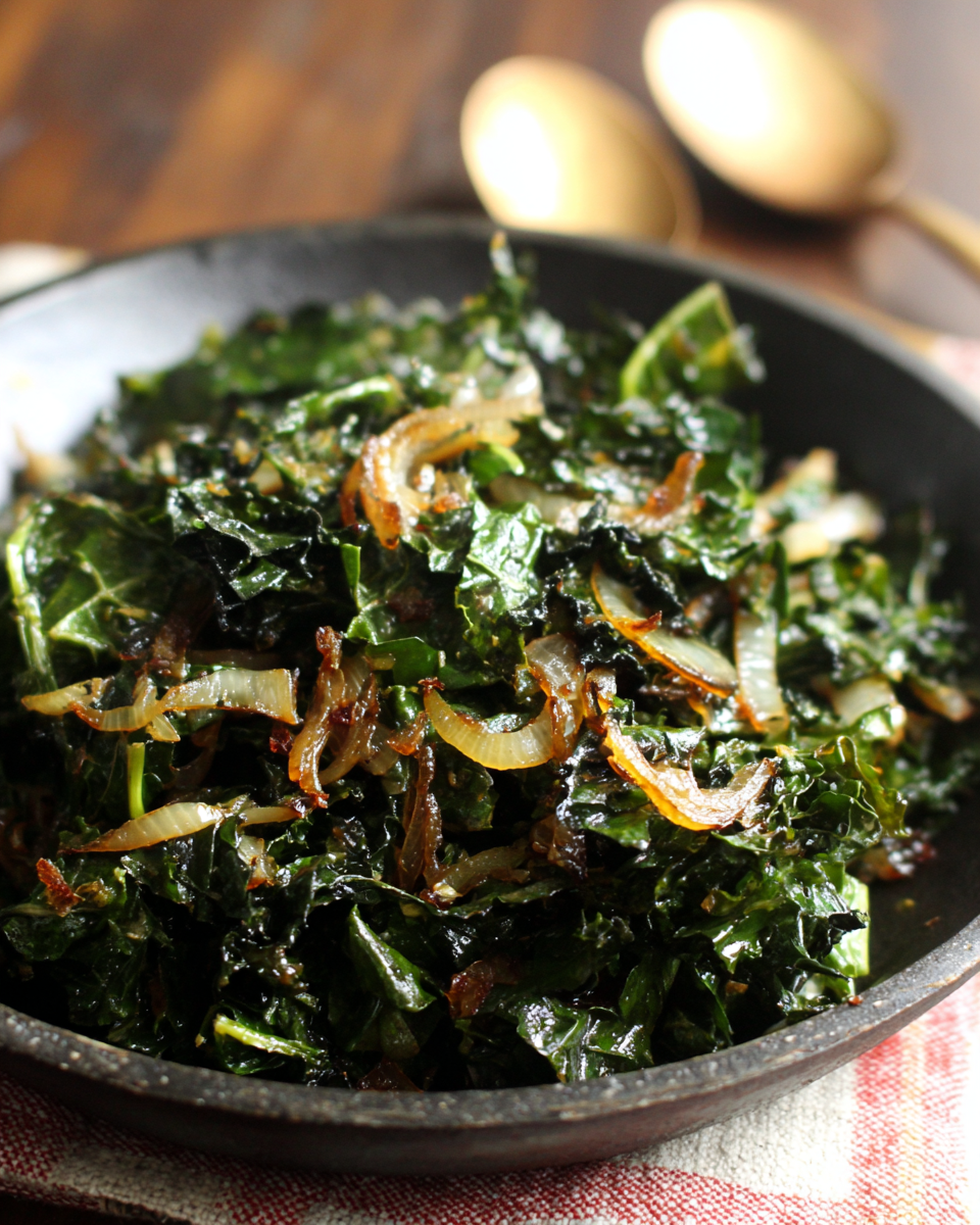 Savory Paleo Sauteed Kale with Rich Caramelized Onions