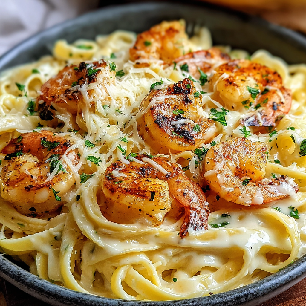 Creamy Garlic Shrimp Alfredo Pasta Delight