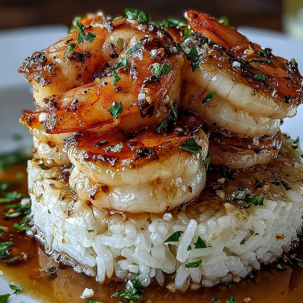 Delicious Garlic Butter Shrimp and Rice Stack Recipe