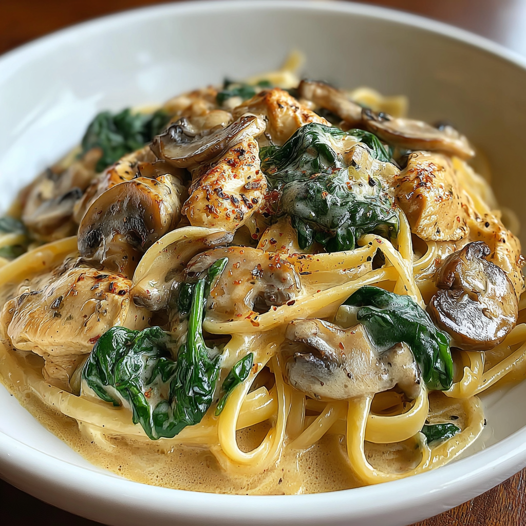 Delicious Creamy Cajun Chicken Pasta with Spinach and Mushrooms