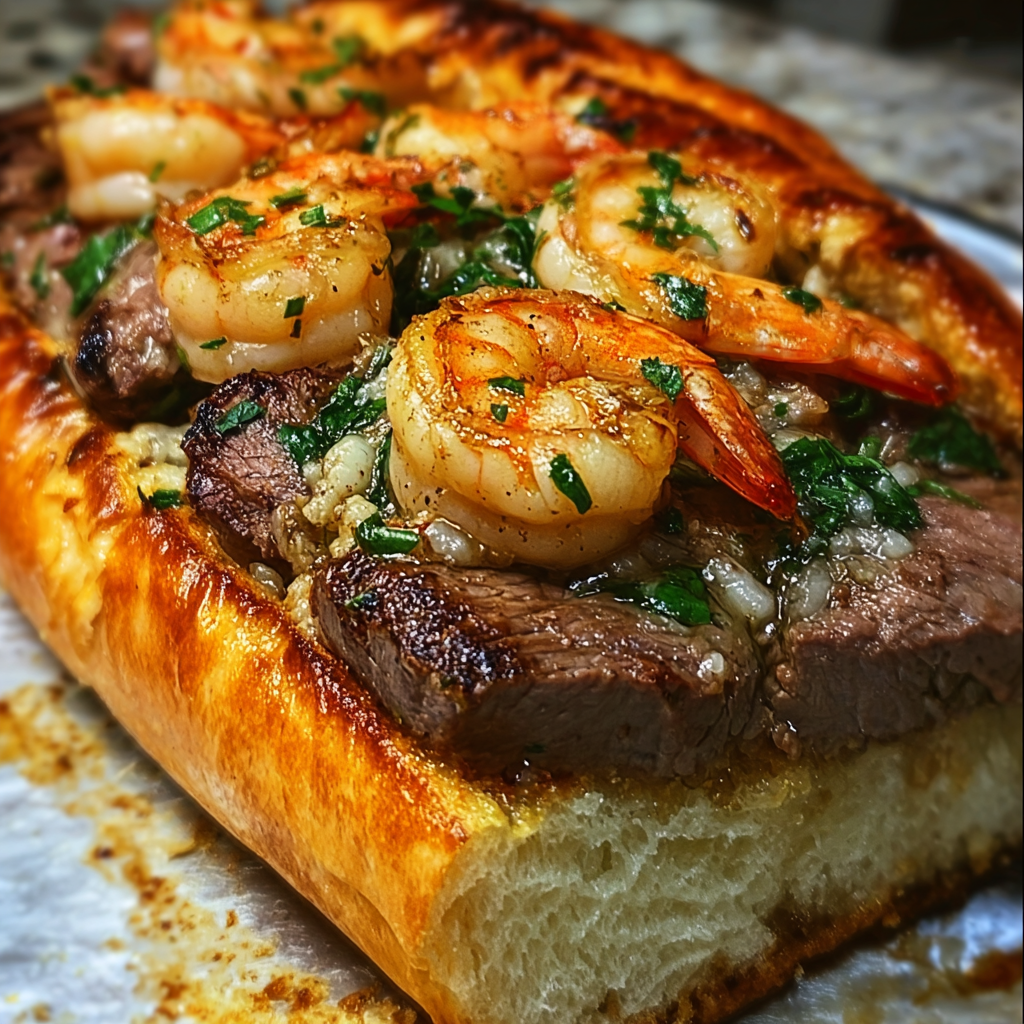 Flavorful Steak and Shrimp Stuffed Bread Delight