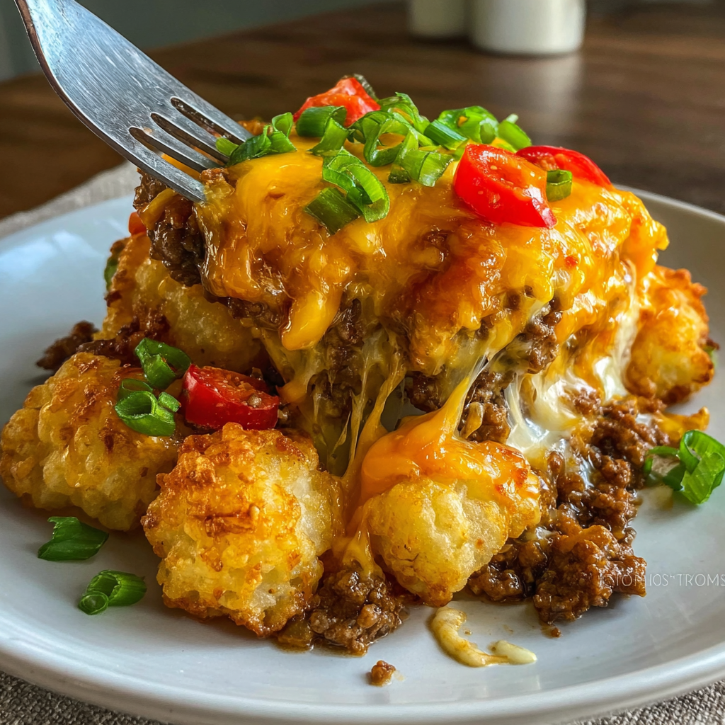 Indulging in Cheesy Ground Beef and Tater Tot Casserole