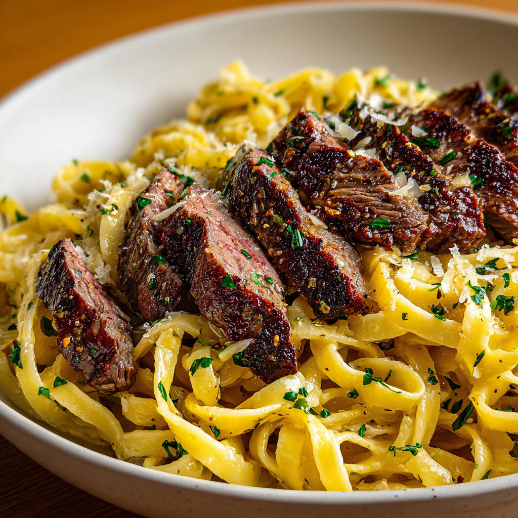 Savor the Richness of Garlic Butter Steak Pasta