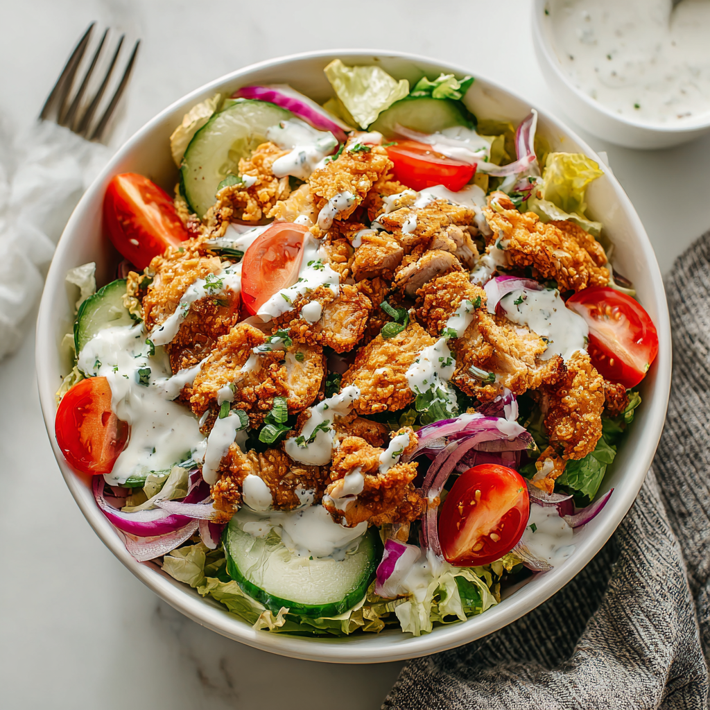 Crispy Chicken Salad with Fresh Greens and Flavorful Dressing