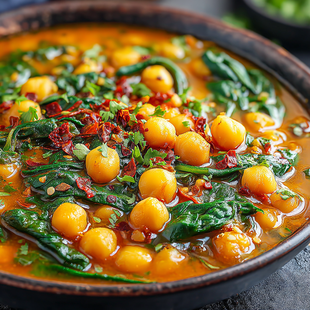Hearty Spicy Chickpea and Spinach Stew Recipe
