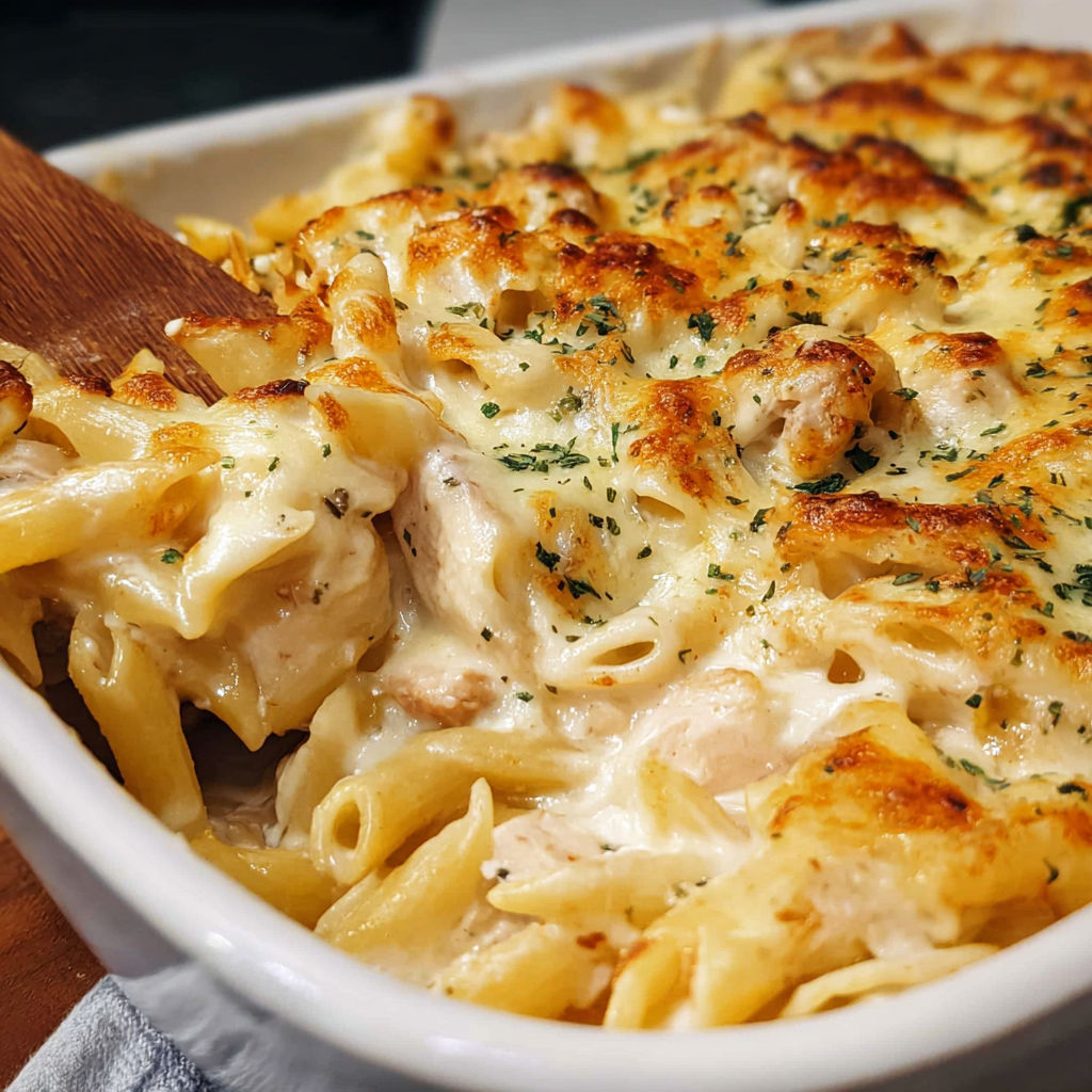 how to make Chicken Pasta Alfredo Bake step by step