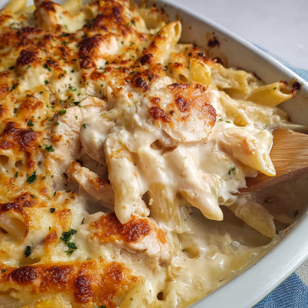 fresh ingredients for Chicken Pasta Alfredo Bake