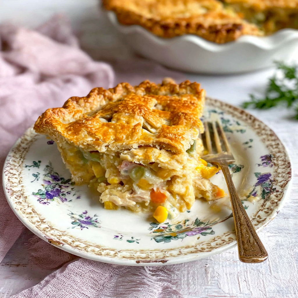 a serving of Easy Chicken Pot Pie With Pie Crust