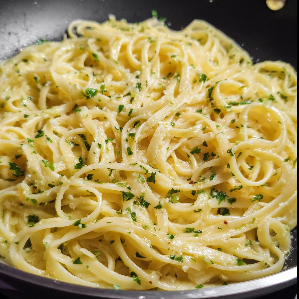 a serving of Simple Garlic Pasta Recipe