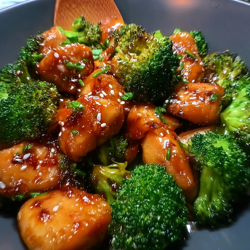 a serving of Honey Garlic Chicken With Broccoli Recipe