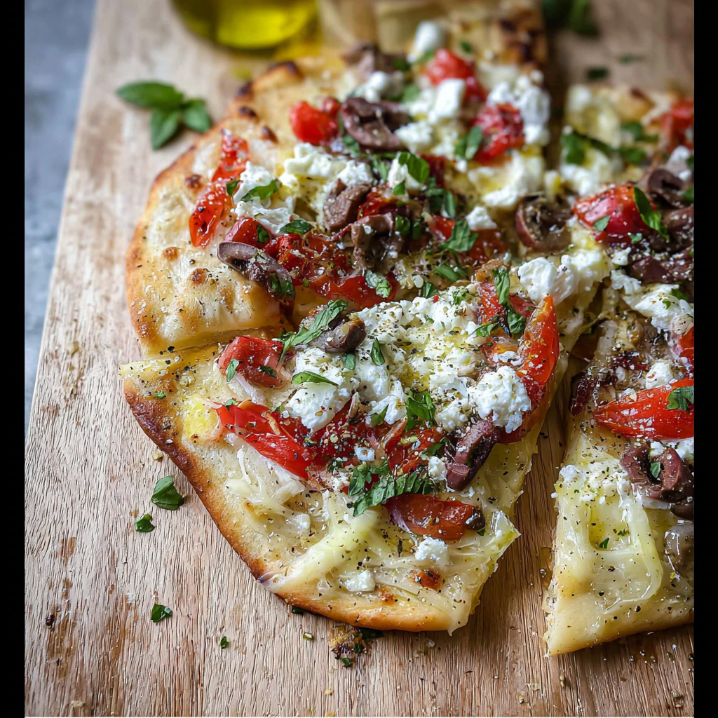 a serving of Mediterranean Flatbread Pizza Recipe
