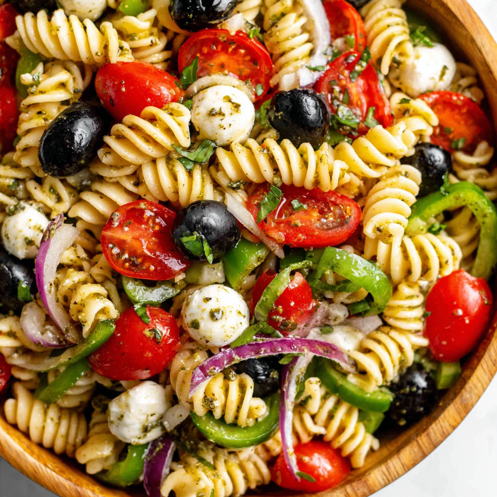 fresh ingredients for Pasta Salad With Italian Dressing