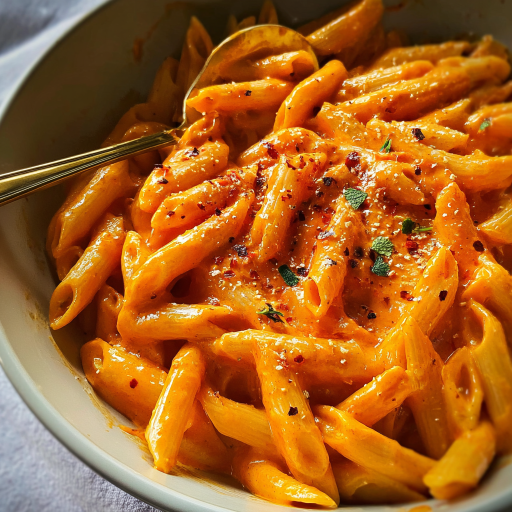 a serving of Roasted Red Pepper Pasta