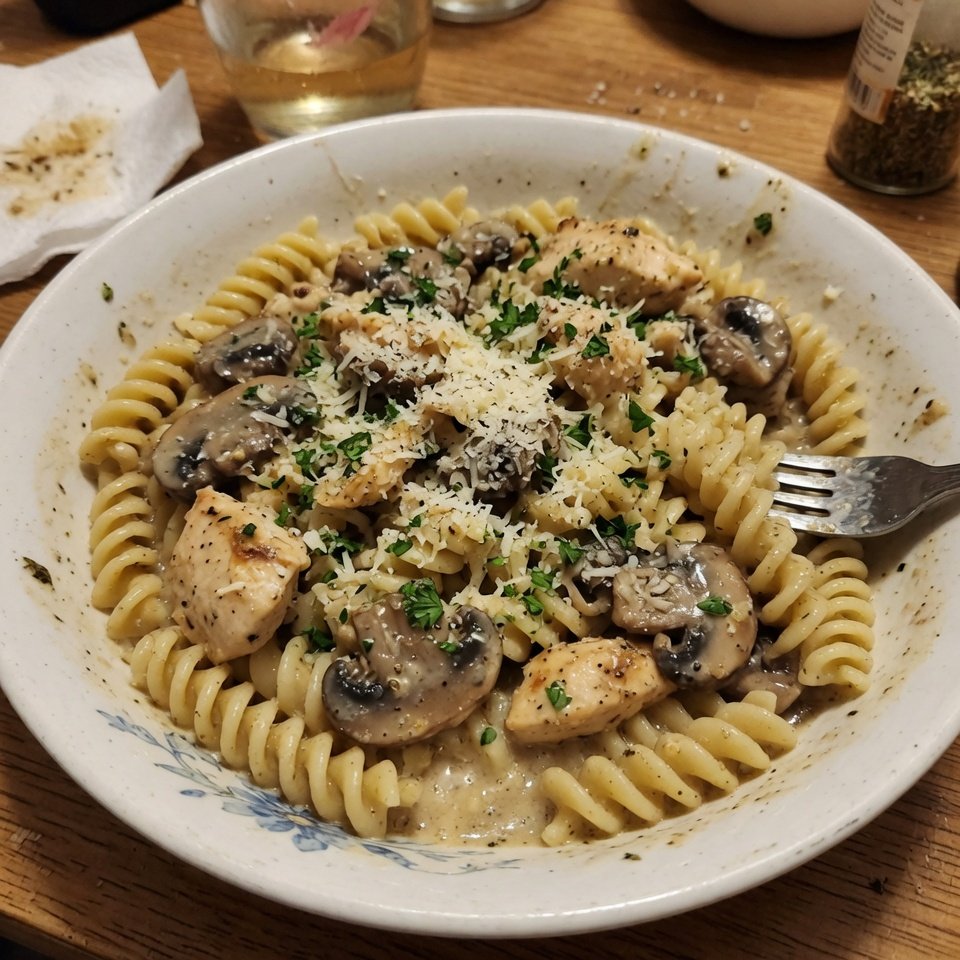 fresh ingredients for Creamy Mushroom Chicken Pasta