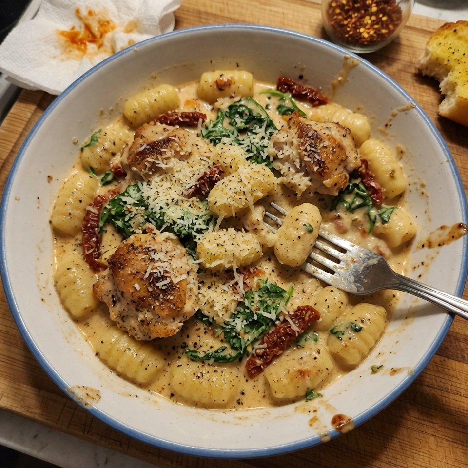 how to make Creamy Tuscan Chicken Gnocchi Pasta step by step