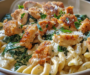 Crispy Chicken Alfredo Pasta with Spinach