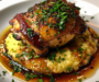 Crispy Honey Balsamic Chicken Thighs with Creamy Polenta