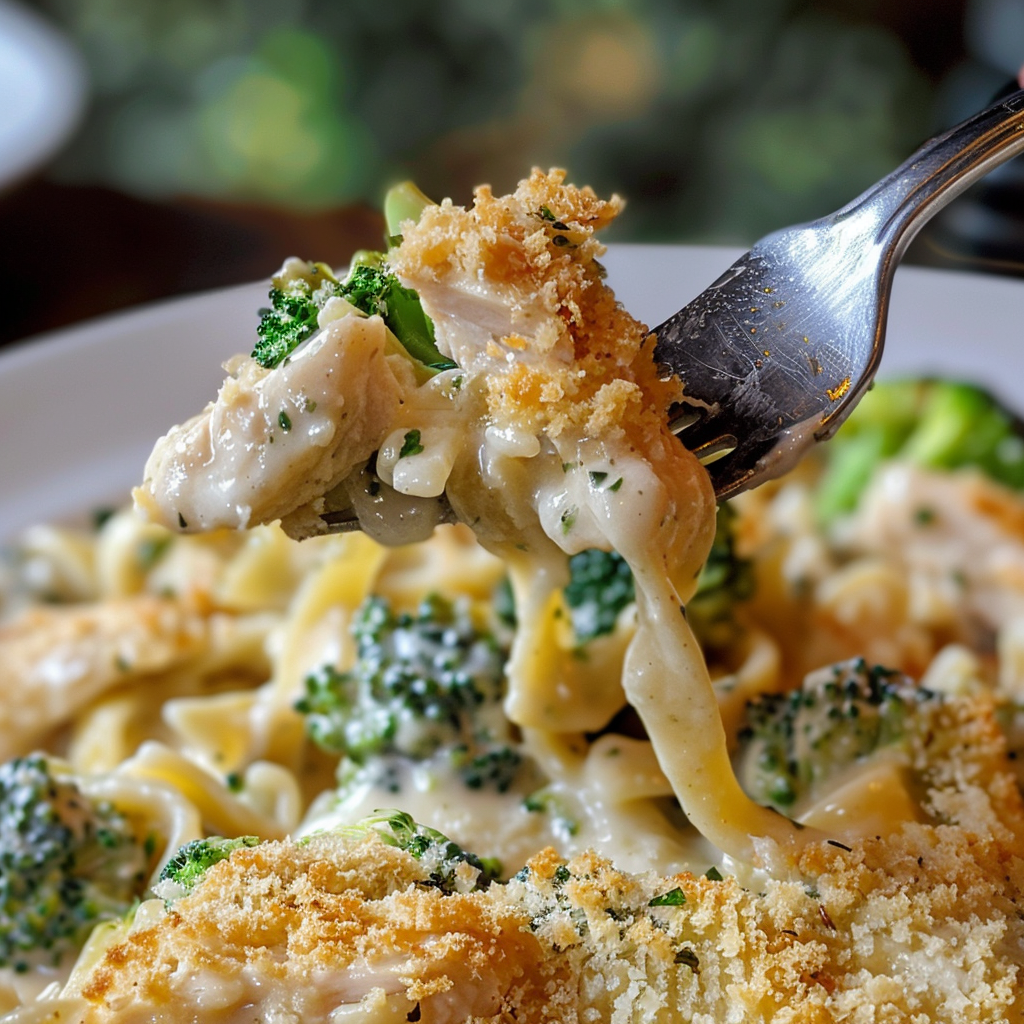 fresh ingredients for Decadent Creamy Chicken & Broccoli Alfredo Pasta Bake With Crispy Panko Topping