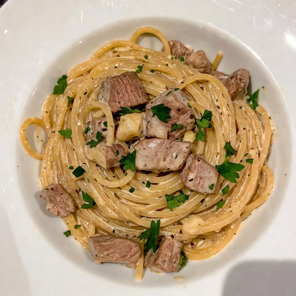 how to make Garlic Butter Steak Pasta Creamy Recipe step by step