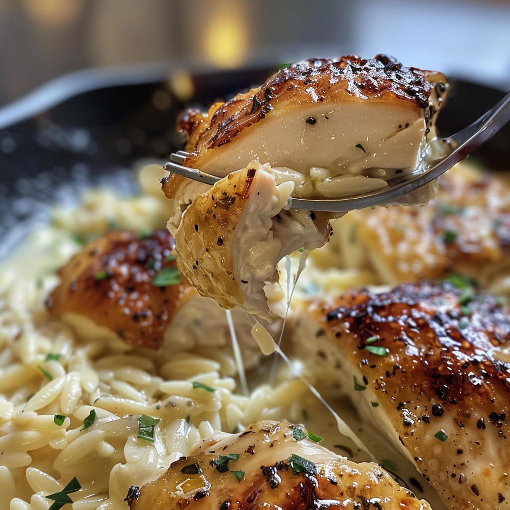 fresh ingredients for Irresistible Garlic Parmesan Chicken Thighs With Creamy Orzo And Fresh Herbs