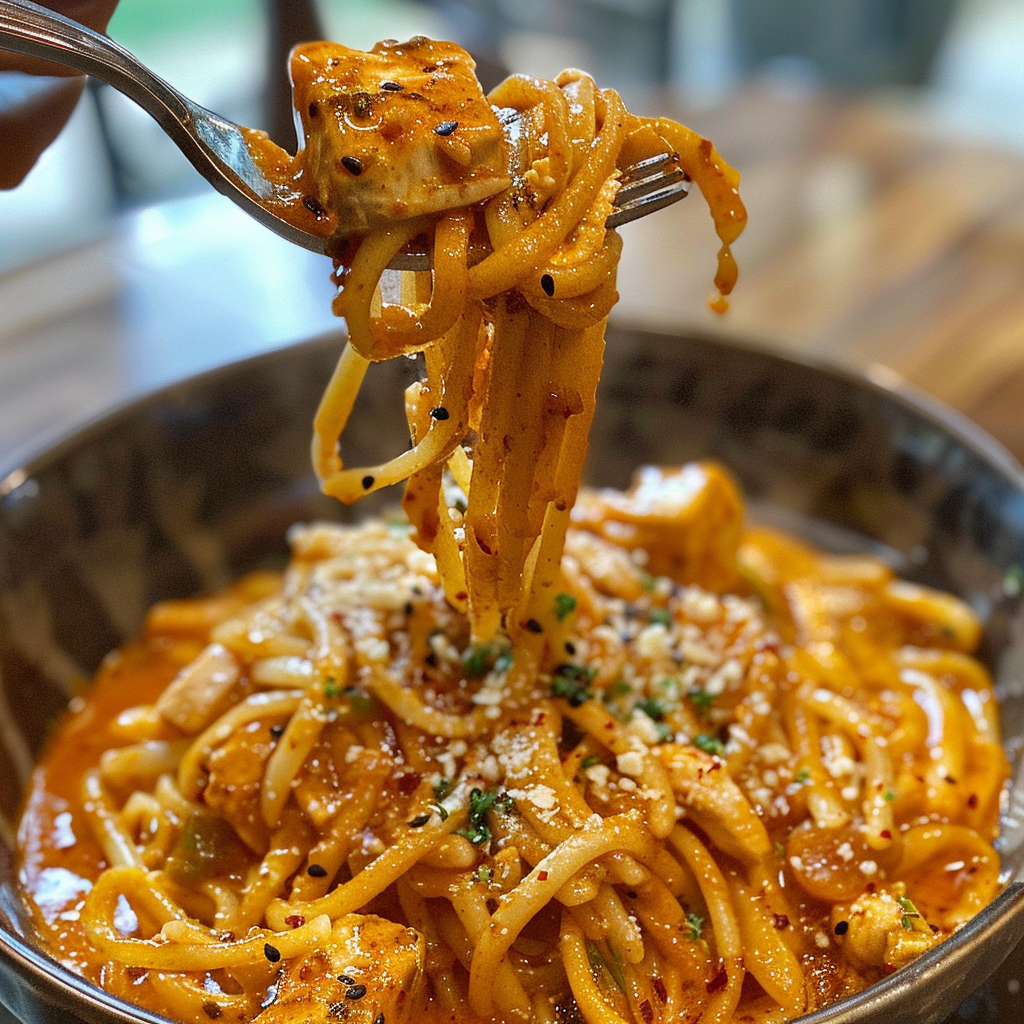 fresh ingredients for One-Pot Creamy Gochujang Chicken Pasta With Kimchi And Scallions For Spicy Weeknights