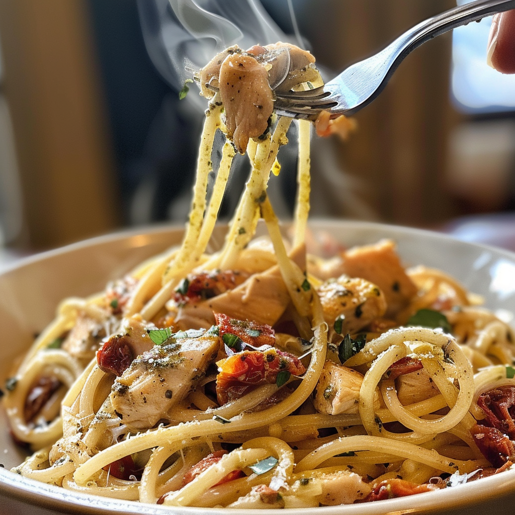 fresh ingredients for One-Pot Creamy Sun-Dried Tomato Pesto Chicken Pasta With Burrata