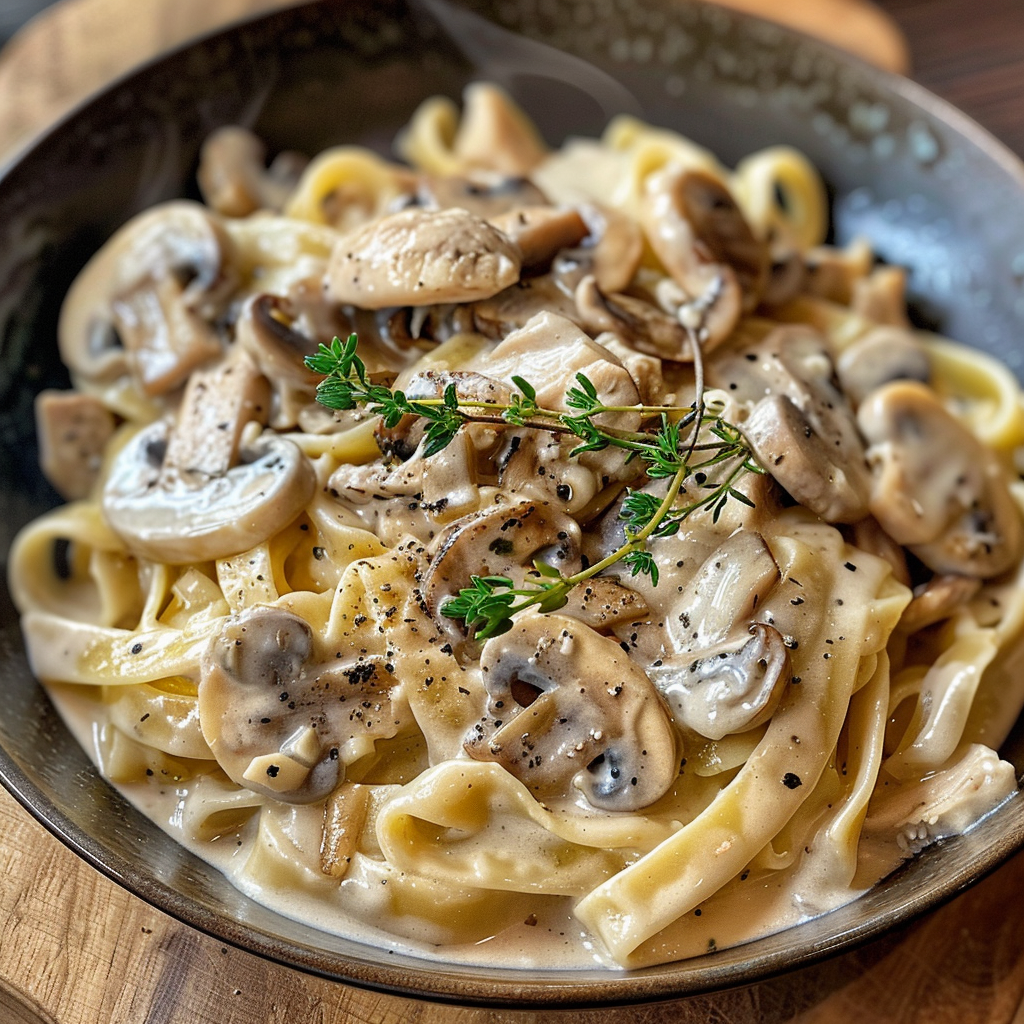how to make One-Pot Creamy White Wine Chicken Pasta With Mushrooms And Fresh Thyme step by step