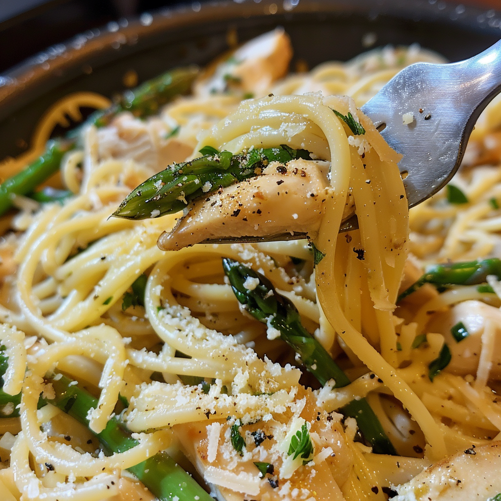 fresh ingredients for One-Pot Lemon Garlic Chicken Pasta With Asparagus And Parmesan