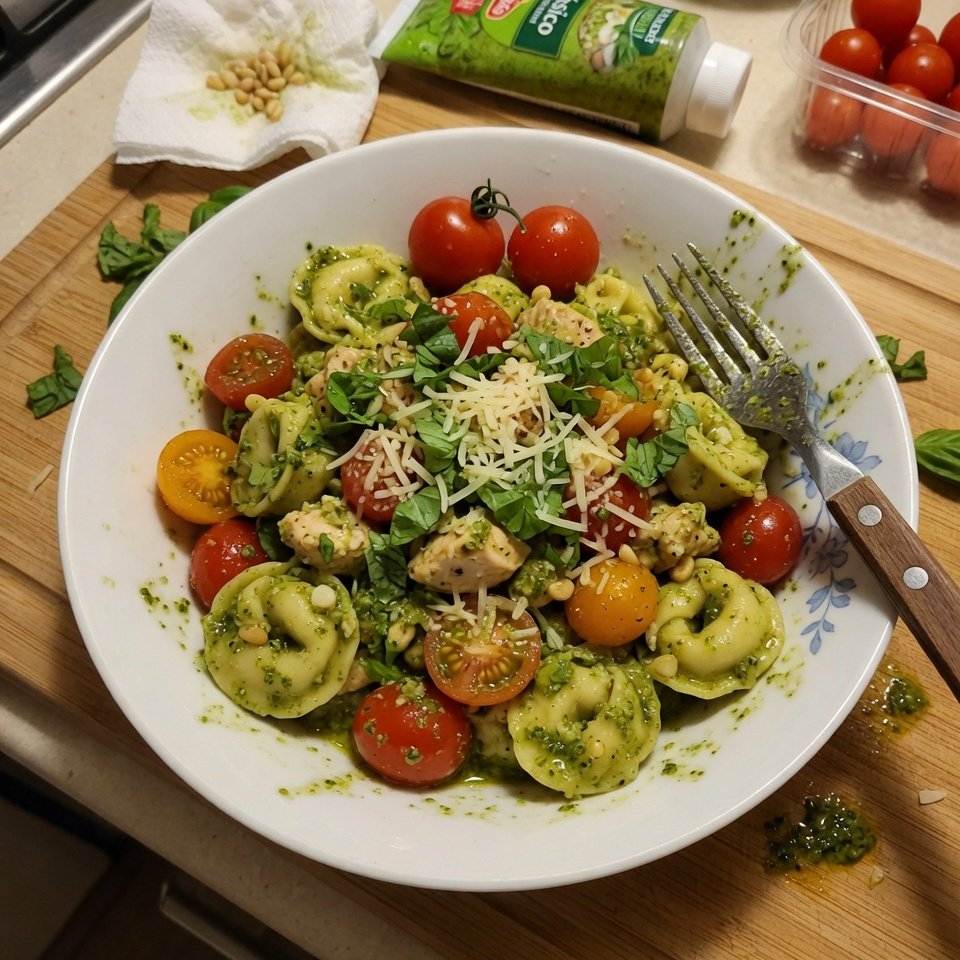 how to make Pesto Chicken Tortellini With Cherry Tomatoes step by step